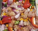 A picture of step 2 of 1 pan chicken with sweet potatoes & veggies.