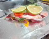 Foto del paso 11 de la receta: Cachamas en sus jugos con verduras y naranja acompañada de ceviche de mango en canastilla de plátano