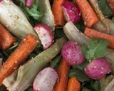 A picture of step 4 of Warm Spring salad with roasted radishes, carrots and fennel - vegan.