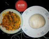 A picture of step 4 of Okro soup with cassava swallow.