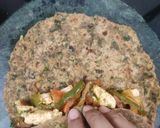 A picture of step 9 of Multigrain methi thepla roll with bell pepper & paneer stuffing.