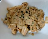 A picture of step 7 of My Garlic, Mustard, Pork & Mushroom with Pasta 😍.
