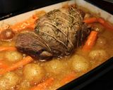 A picture of step 6 of Hearb roasted leg of lamb roll with potatoes and carrots.
