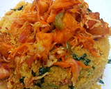 A picture of step 3 of Danbun couscous with plaintain sauce And cabbage.