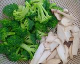 Hình bước làm 1 của món Hoa lơ xào thịt bò và nấm