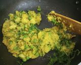 A picture of step 3 of Burmese samosa curry with saffron rice.