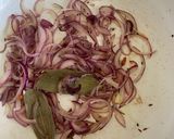 A picture of step 2 of Okra masala with aubergine & sweet potato.