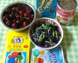 Foto langkah ke 1 dari resep Puding Lapis Cherry Bunga Telang Longan.