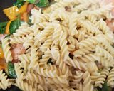 A picture of step 4 of My Smoked Sausage & peppercorn Sauce Pasta. 💛.