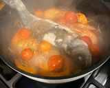 A picture of step 3 of Acqua pazza with sea bass and prawns in 30 mins! + Delicious pasta idea using remaining soup.