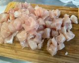 A picture of step 1 of Chicken with Cashews, Bell Peppers, and Carrots.