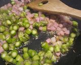 A picture of step 1 of Garganelli with asparagus and pancetta.