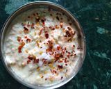 A picture of step 6 of Green Papaya, Moong Dal Curry (no onion, garlic) with Raita and.