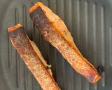 A picture of step 8 of Grilled salmon served with homemade chimichurri sauce.