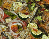 Foto del paso 5 de la receta: Pizza de queso azul, verduras y sardinas en aceite