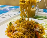 A picture of step 4 of Maggi noodles with Indian twist.