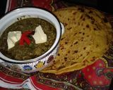 A picture of step 3 of Sarso ka saag and makai ki roti (my mother's recipe).