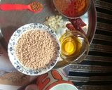 A picture of step 1 of Urad kadhi with rice.