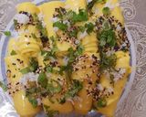 A picture of step 4 of Tadka sesame khandvi.