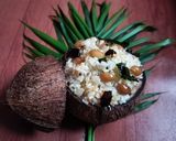 A picture of step 3 of Kerala fried coconut rice.