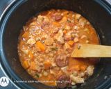 Csicseriborsós-édesburgonyás csirkemellpaprikás kolbásszal recept fázis 6 fotója