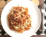 Foto del paso 9 de la receta: Pasta en salsa de pimientos con polvo de jamón serrano