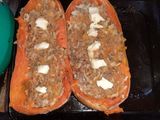 Calabaza rellena con arroz y carne picada
