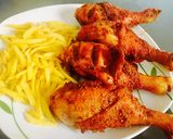 A picture of step 1 of Peppered chicken drum sticks and chips.