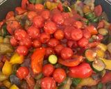 A picture of step 4 of Greek peppers and sausage bake with feta.