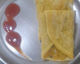 A picture of step 6 of Besan Chilla with Potato Masala Filling.