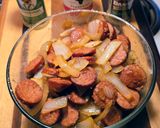 A picture of step 2 of Larry's (next lvl) sausage and cabbage.