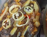 Vegyes Sült halas gyümölcsös tál bacon-nal és zöldségekkel sütve recept fázis 7 fotója