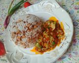A picture of step 8 of Rice and beans with sauce.