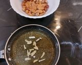 A picture of step 3 of Suquet de Monkfish, Red Shrimp, and Baby Squid with Almond and Hazelnut Picada.