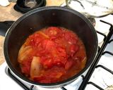 A picture of step 5 of Chilaquiles in Chipotle Cream Sauce.