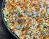 A picture of step 8 of Fried rice with Korean Kimchi and pork belly.