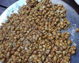 A picture of step 5 of Peanut Brittle/Chikki using jaggery.