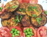 A picture of step 3 of Vangya che kap (crisp Brinjal Slices).