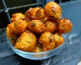 A picture of step 2 of Ponnugulu (leftover idli batter).