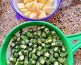 A picture of step 1 of Lady finger Potato subji.