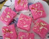 A picture of step 4 of Coconut Rose Burfi (Khopra Pak).
