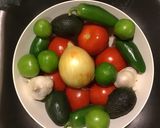A picture of step 1 of California Farm Fresh Salsa, layered.