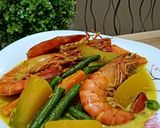 Gambar langkah 6 resipi Masak Lemak Udang dengan Labu & Kacang panjang.