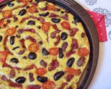 Pas rețetă Focaccia-floare cu cartof dulce, măsline, carne afumată și roșii cherry 6 fotografie