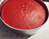 A picture of step 4 of Red velvet cake with white chocolate cream cheese frosting.