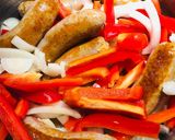 A picture of step 3 of Sausage, Peppers, Onions and Mushrooms.