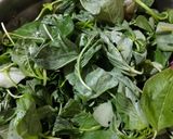 A picture of step 1 of Chaulai (amaranths) saag.