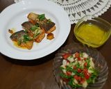 A picture of step 5 of Salmon fish steak with fresh salad and lemon sauce. #mycookbook.