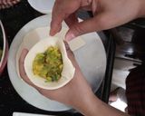A picture of step 4 of Burmese samosa curry with saffron rice.