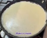 A picture of step 8 of Buckwheat Crêpes with spinach, leeks, bacon and Gruyère cheese.